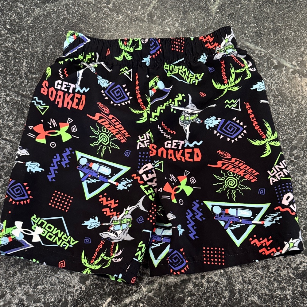 Under Armour Black Swim Shorts with Neon Graphic Print